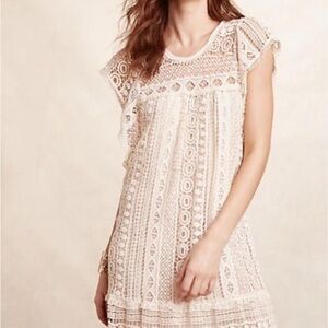 Anthropologie Maeve Dress S Crochet Tunic Dress Sand Cap Sleeve Feminine Boho‎